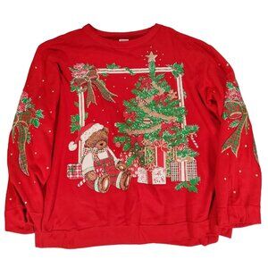 Women's Christmas On Mainstreet Crewneck Pullover Sweatshirt Sz XL Red